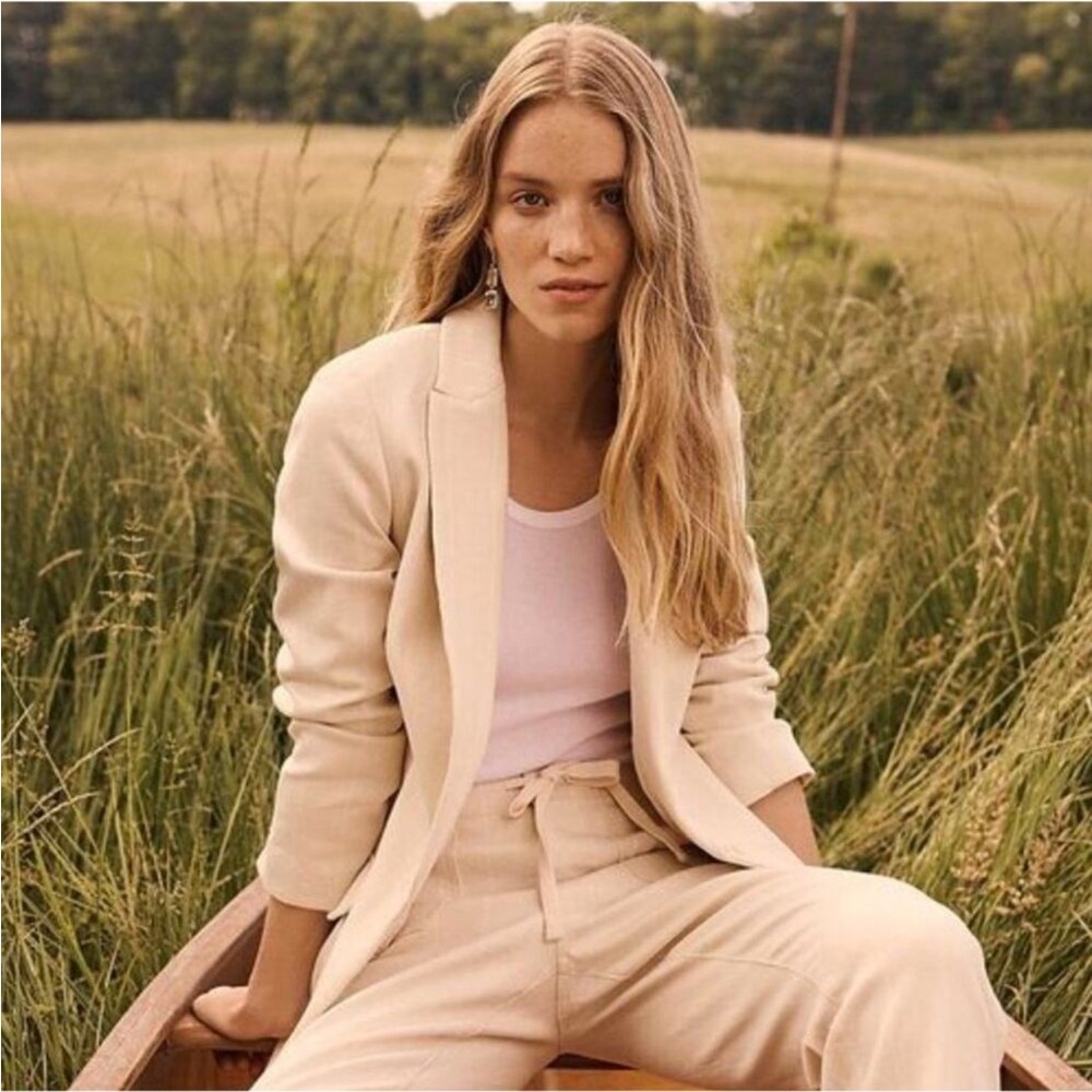 J. Crew Alfie Blazer in Denim Stripe Ivory Cream Cotton Blazer Jacket - 12